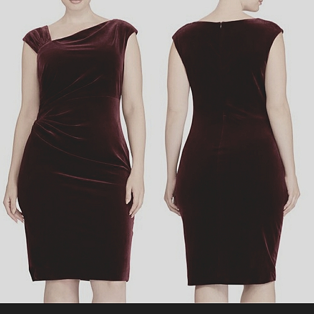 Ralph Lauren Cordovan Asymmetrcal Neck Stretch Velvet Dress 6